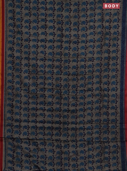 Muslin cotton saree grey blue and maroon with paisley butta prints and woven border