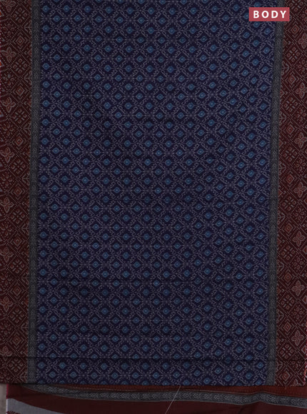 Muslin cotton saree blue and maroon with allover prints and printed border