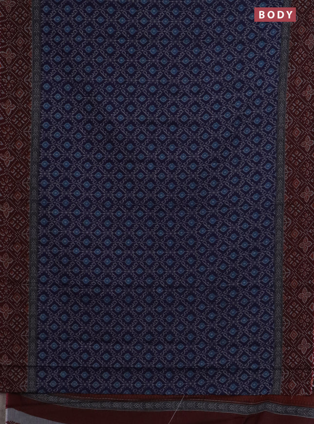 Muslin cotton saree blue and maroon with allover prints and printed border