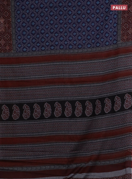 Muslin cotton saree blue and maroon with allover prints and printed border