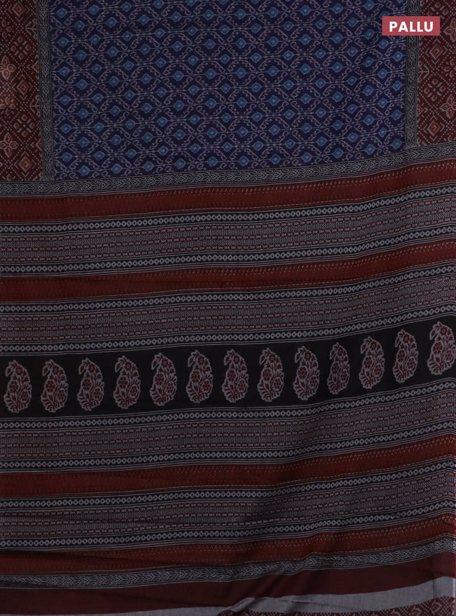Muslin cotton saree blue and maroon with allover prints and printed border