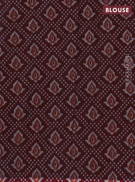 Muslin cotton saree blue and maroon with allover prints and printed border