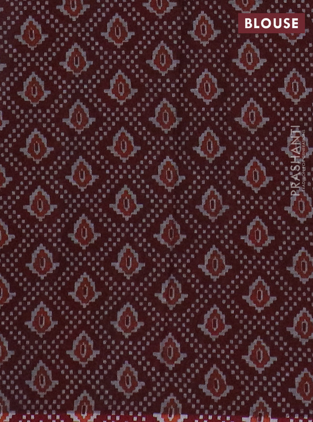 Muslin cotton saree blue and maroon with allover prints and printed border