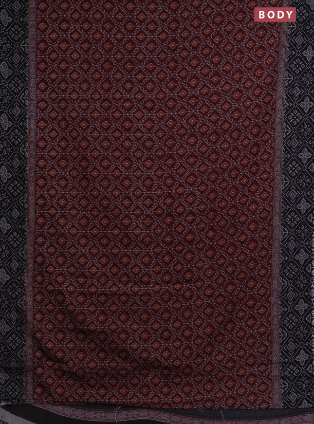 Muslin cotton saree maroon and black with allover prints and printed border