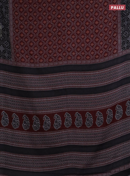 Muslin cotton saree maroon and black with allover prints and printed border