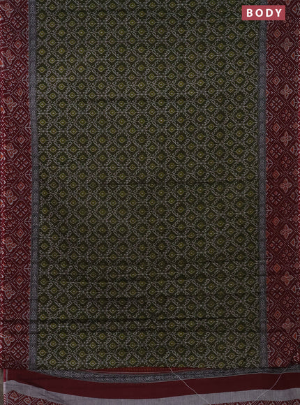 Muslin cotton saree sap green and maroon with allover prints and printed border