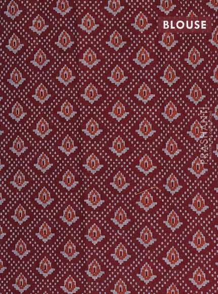 Muslin cotton saree sap green and maroon with allover prints and printed border