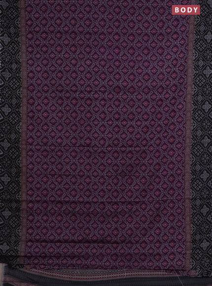 Muslin cotton saree deep purple and black with allover prints and printed border