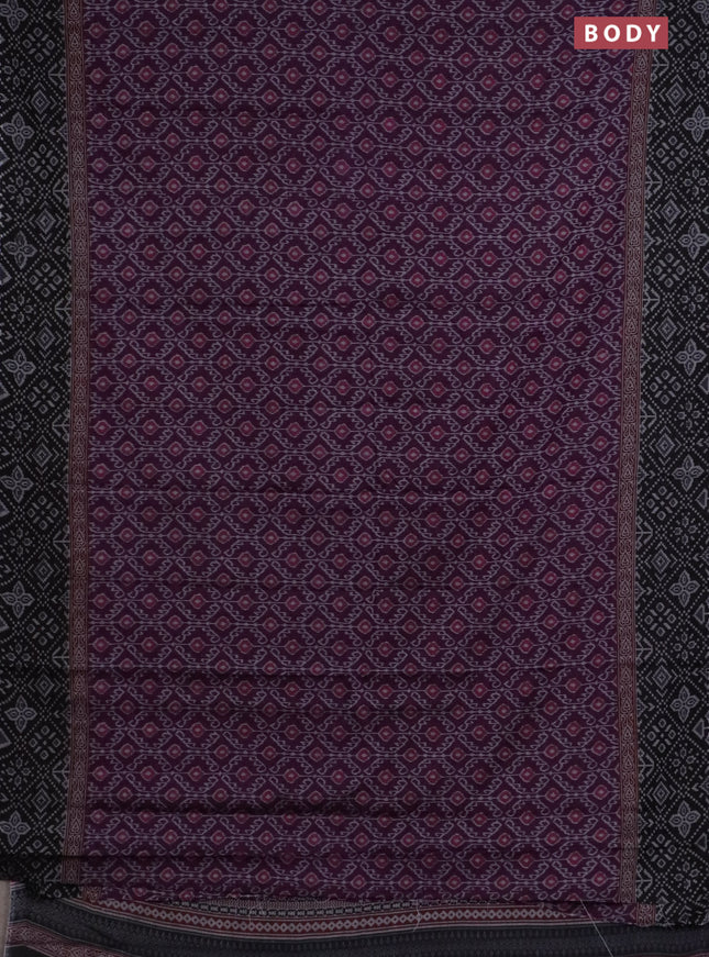 Muslin cotton saree deep purple and black with allover prints and printed border