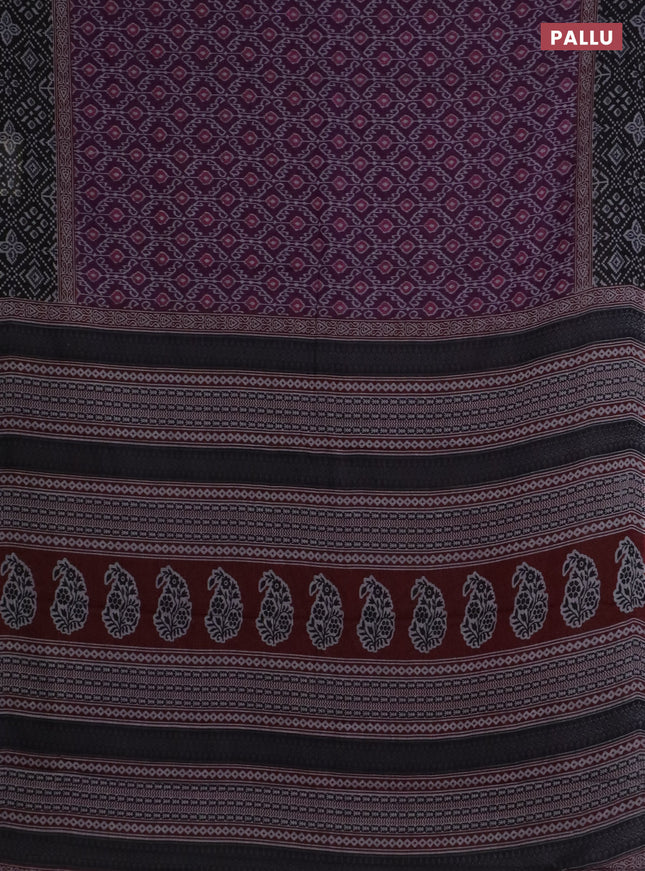 Muslin cotton saree deep purple and black with allover prints and printed border
