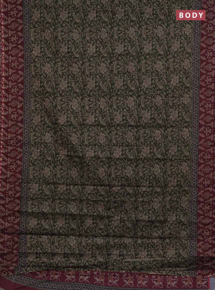 Muslin cotton saree sap green and maroon with allover kalamkari prints and printed border