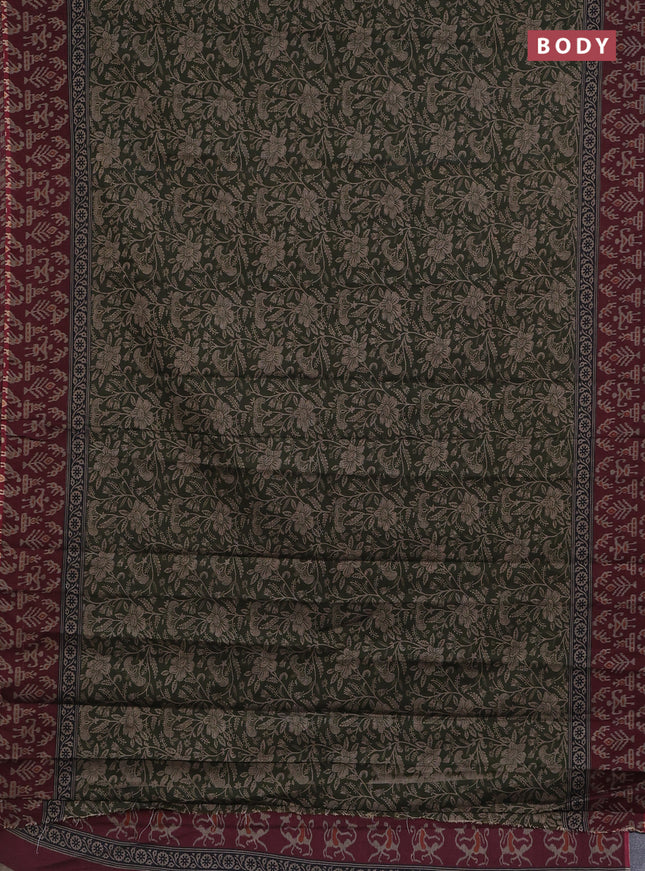 Muslin cotton saree sap green and maroon with allover kalamkari prints and printed border