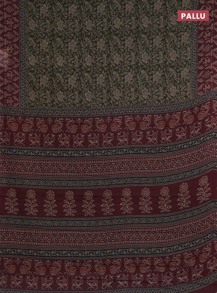 Muslin cotton saree sap green and maroon with allover kalamkari prints and printed border