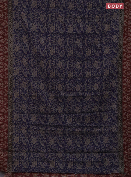 Muslin cotton saree navy blue and maroon with allover kalamkari prints and printed border