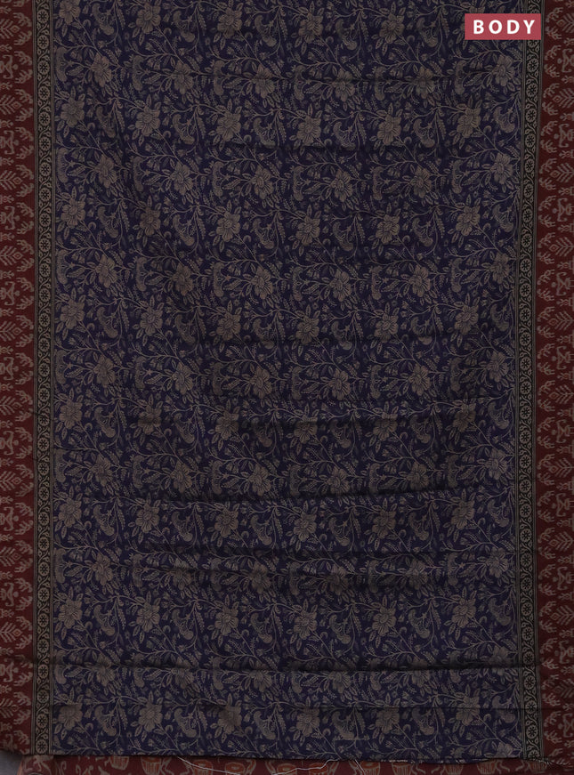 Muslin cotton saree navy blue and maroon with allover kalamkari prints and printed border