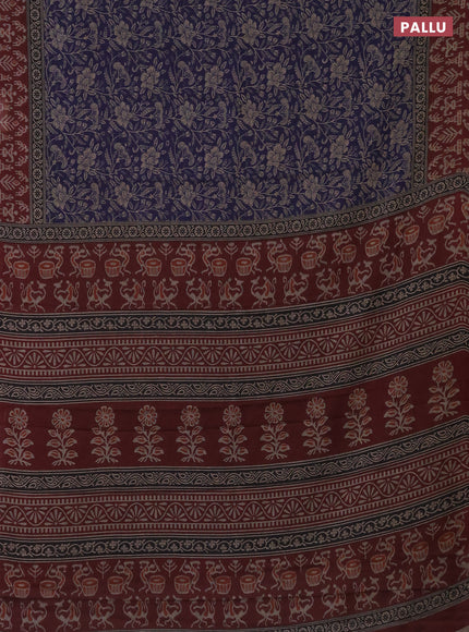 Muslin cotton saree navy blue and maroon with allover kalamkari prints and printed border