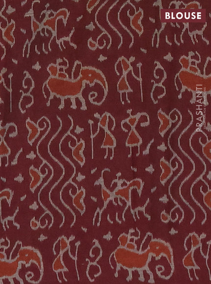 Muslin cotton saree navy blue and maroon with allover kalamkari prints and printed border