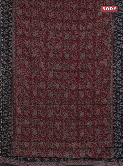 Muslin cotton saree maroon and black with allover kalamkari prints and printed border