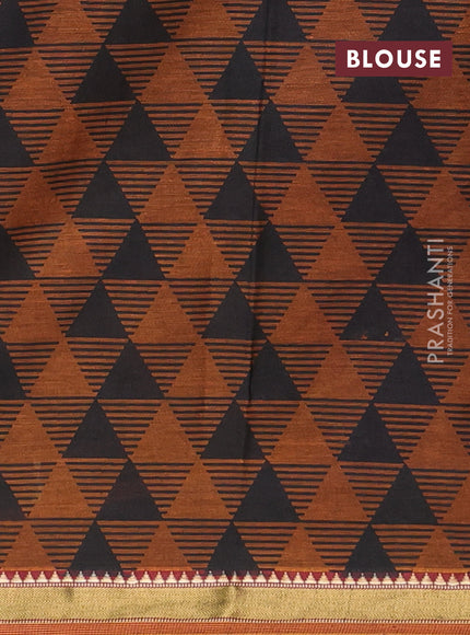 Muslin cotton saree purple and dark mustard with warli prints and woven border