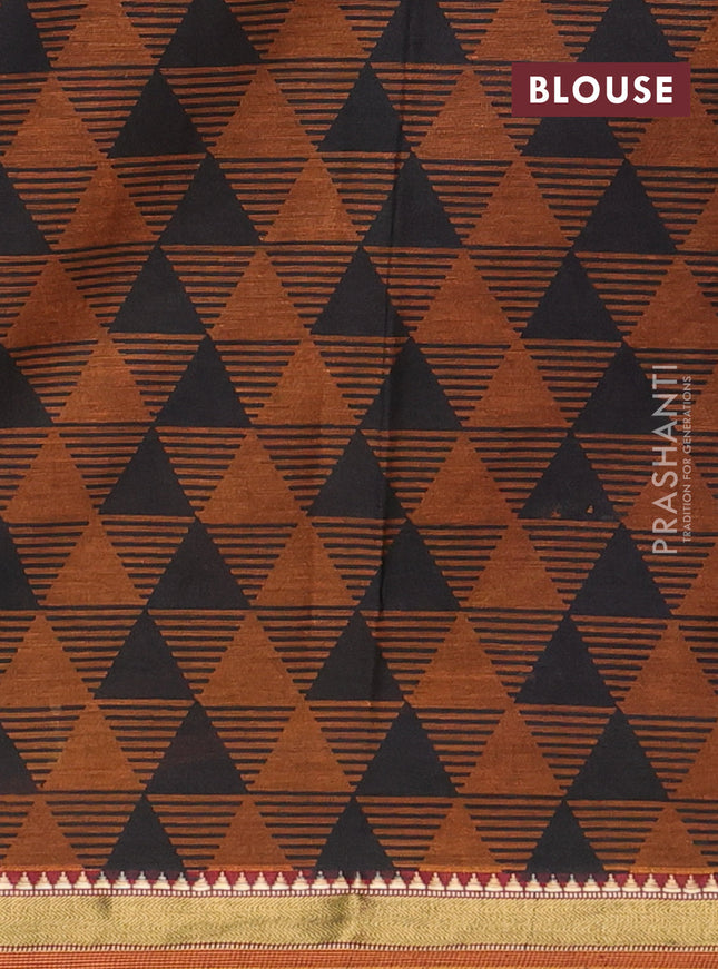 Muslin cotton saree purple and dark mustard with warli prints and woven border