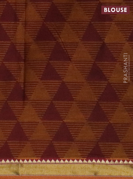 Muslin cotton saree sap green and dark mustard with warli prints and woven border