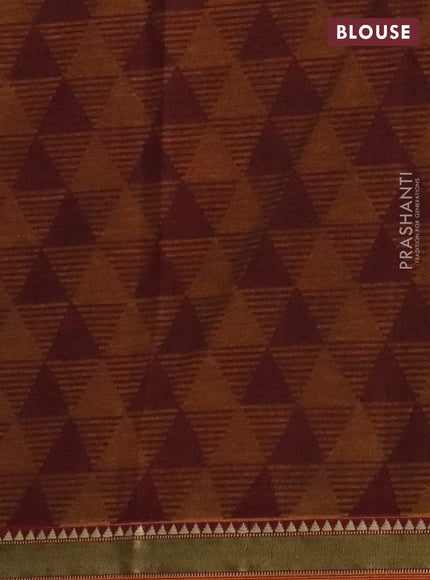 Muslin cotton saree blue and dark mustard with warli prints and woven border