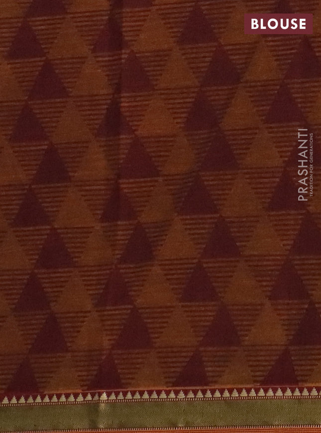 Muslin cotton saree blue and dark mustard with warli prints and woven border