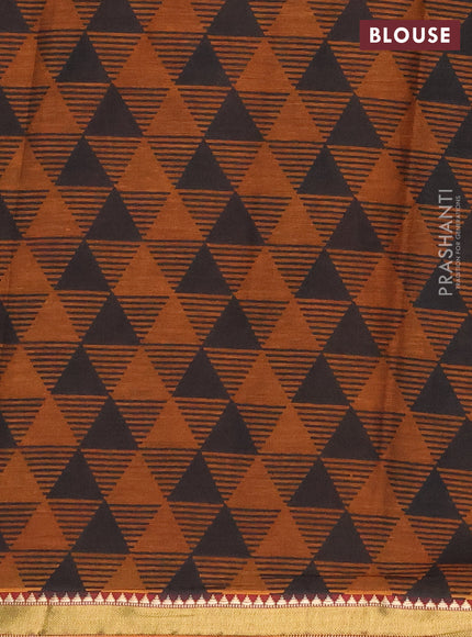 Muslin cotton saree maroon and dark mustard with allover prints and woven border