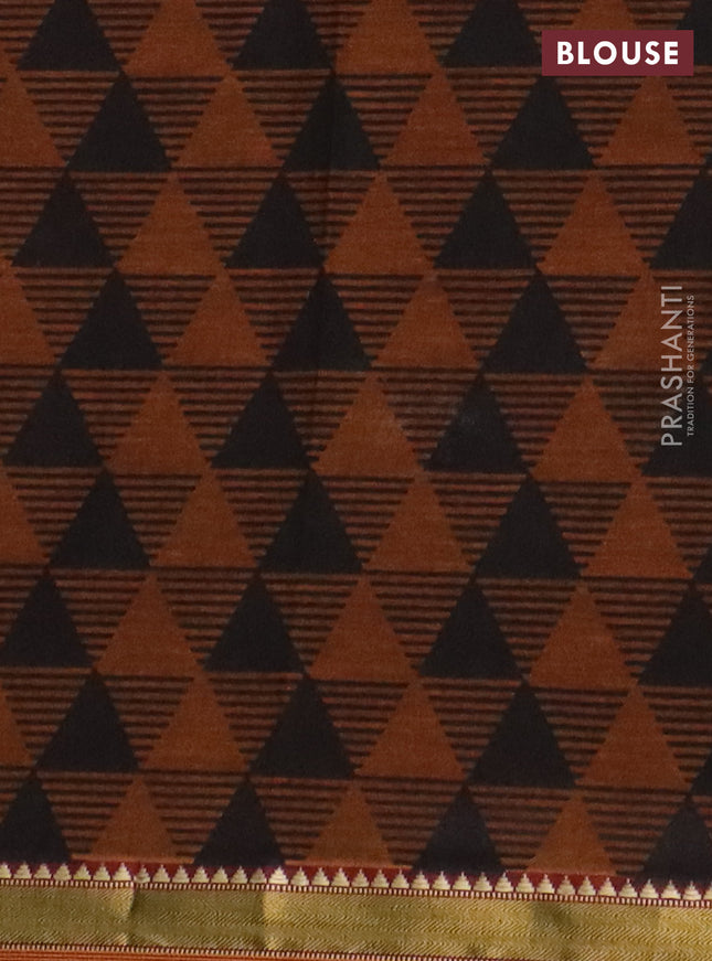 Muslin cotton saree deep purple and dark mustard with allover prints and woven border