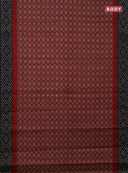 Muslin cotton saree maroon and black with ajrakh prints and printed border