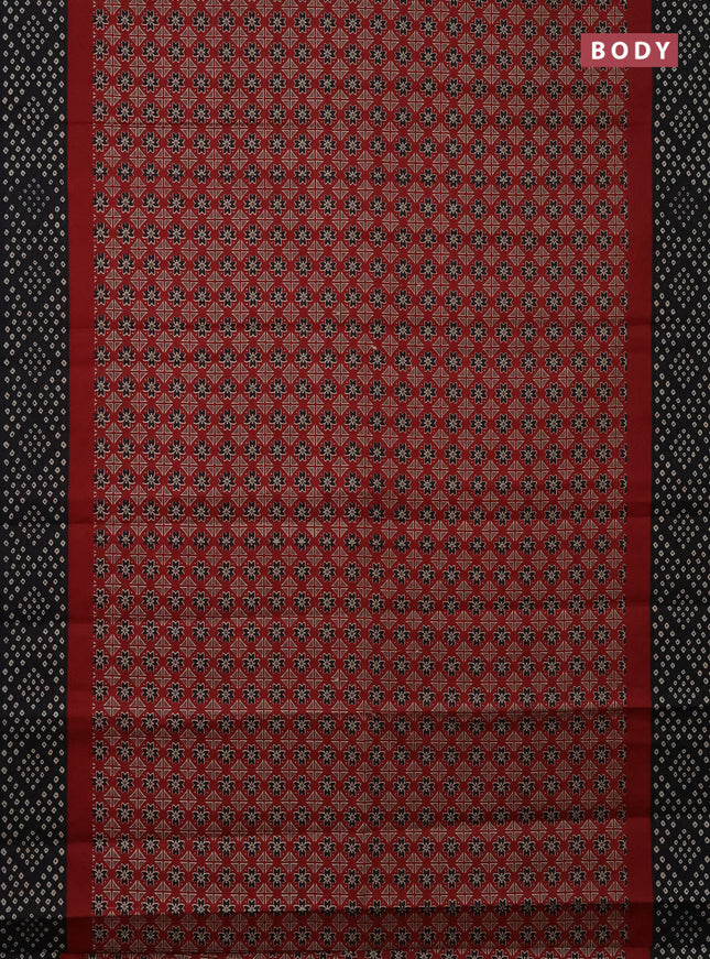 Muslin cotton saree maroon and black with ajrakh prints and printed border