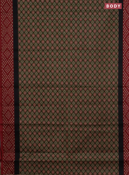Muslin cotton saree sap green and maroon with ajrakh prints and printed border