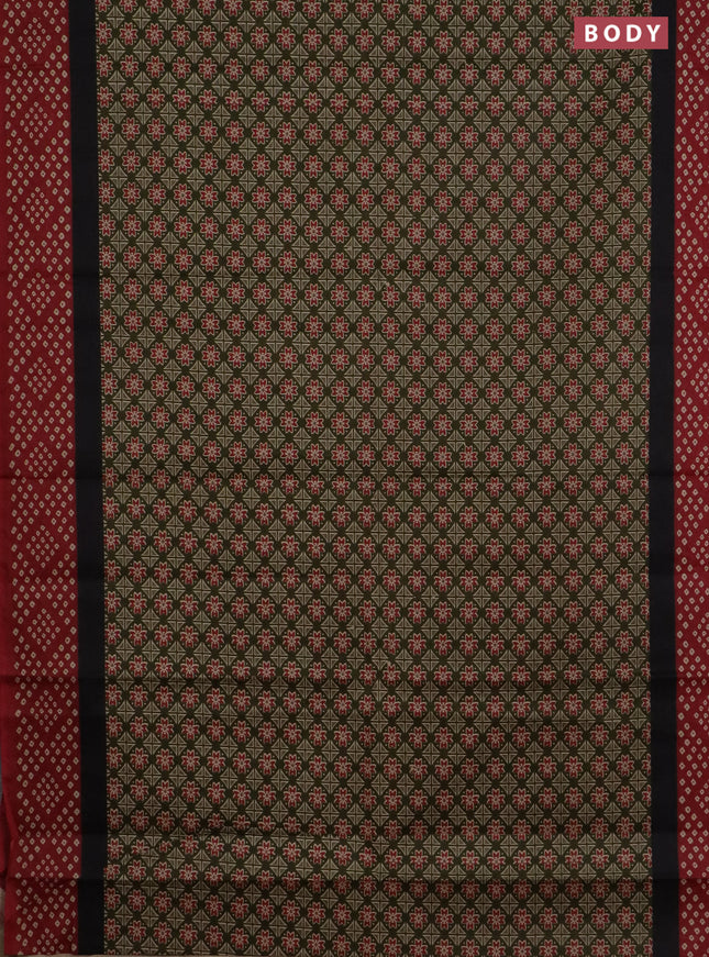 Muslin cotton saree sap green and maroon with ajrakh prints and printed border
