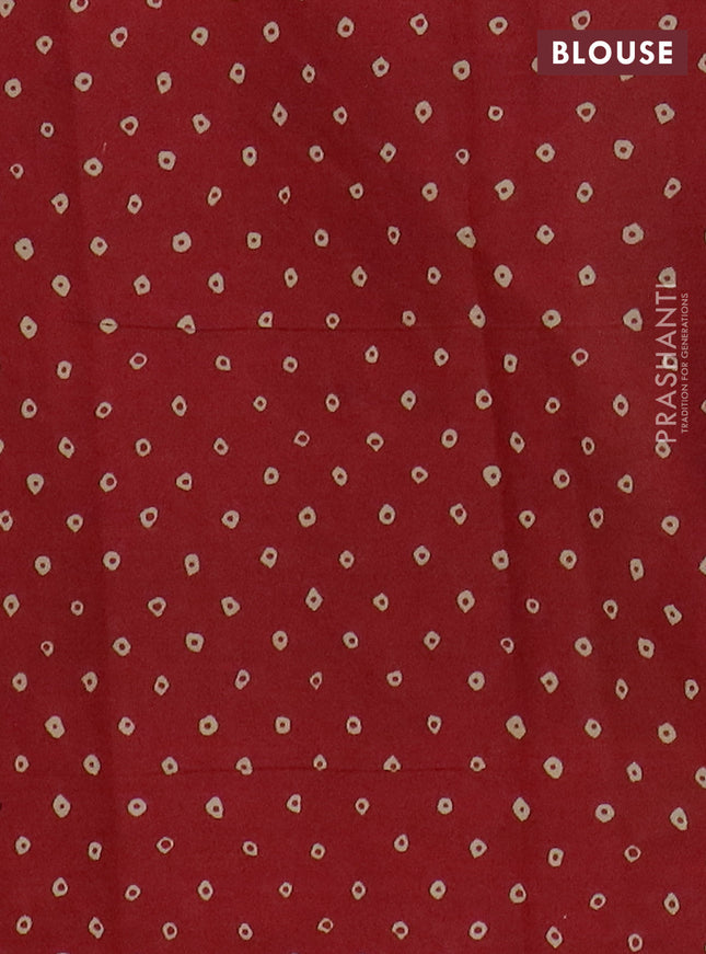 Muslin cotton saree sap green and maroon with ajrakh prints and printed border