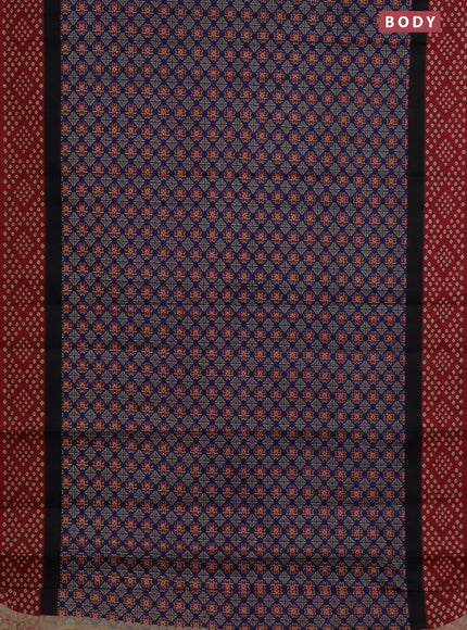 Muslin cotton saree blue and maroon with ajrakh prints and printed border
