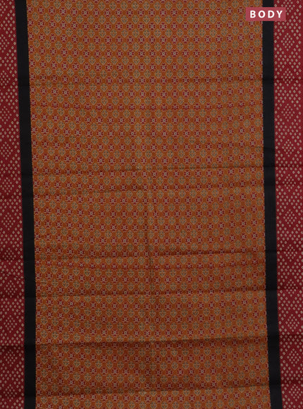 Muslin cotton saree mustard yellow and maroon with ajrakh prints and printed border