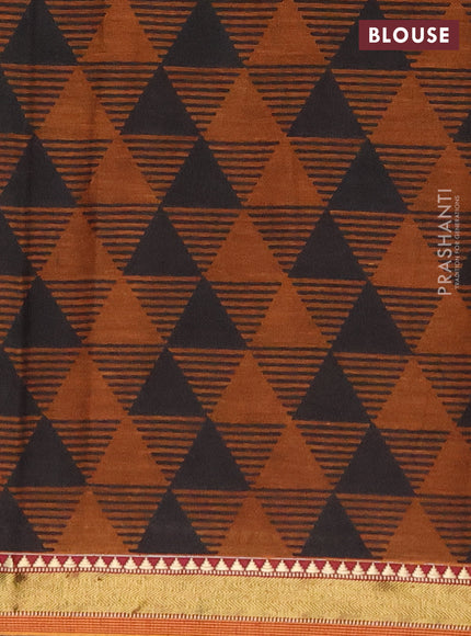 Muslin cotton saree purple and dark mustard with allover warli prints and woven border