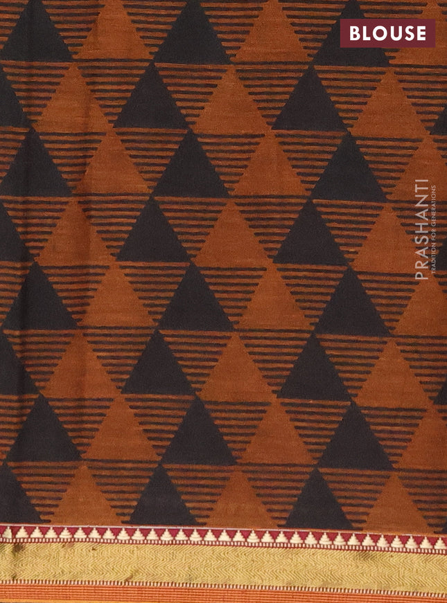 Muslin cotton saree purple and dark mustard with allover warli prints and woven border