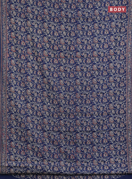 Muslin cotton saree peacock blue with allover kalamkari prints and printed border