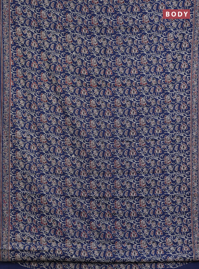 Muslin cotton saree peacock blue with allover kalamkari prints and printed border