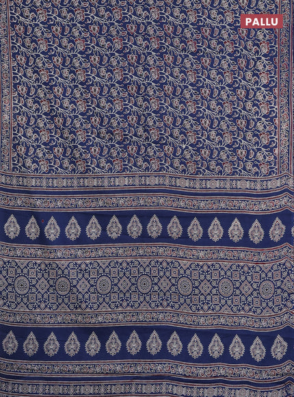 Muslin cotton saree peacock blue with allover kalamkari prints and printed border
