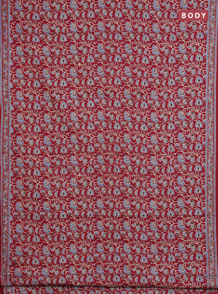 Muslin cotton saree maroon with allover kalamkari prints and printed border