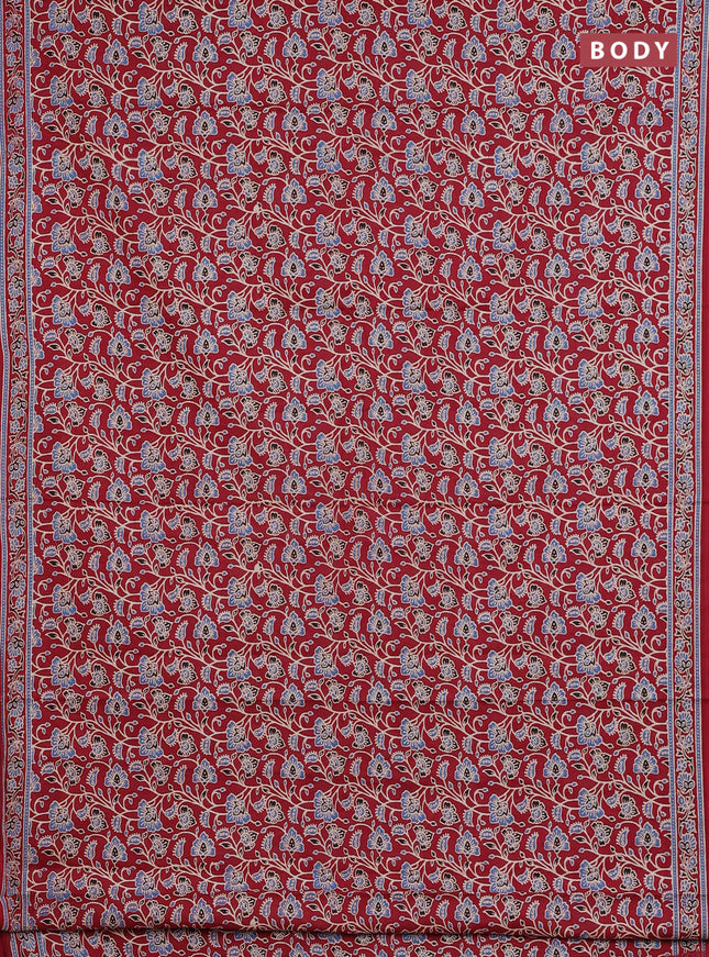 Muslin cotton saree maroon with allover kalamkari prints and printed border