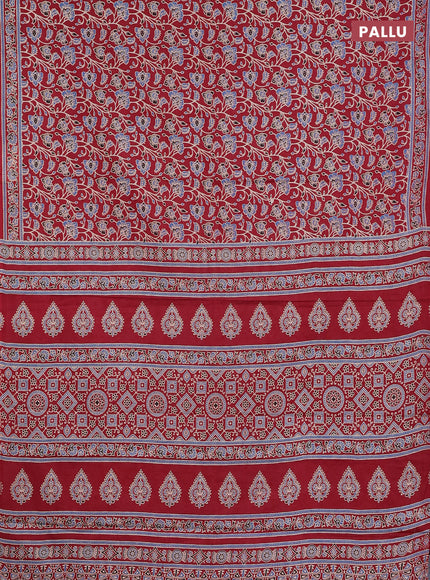 Muslin cotton saree maroon with allover kalamkari prints and printed border
