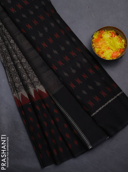 Muslin cotton saree grey and black with allover prints and printed border