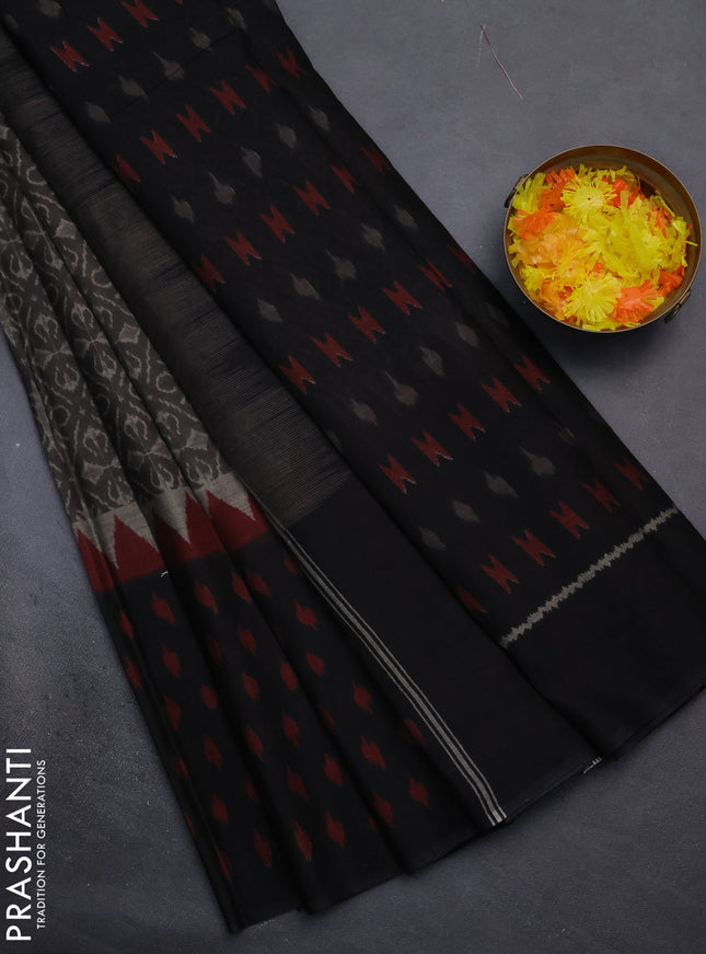 Muslin cotton saree grey and black with allover prints and printed border