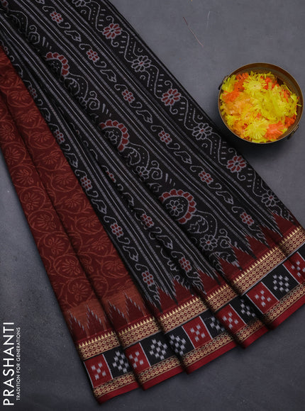 Muslin cotton saree maroon with allover prints and woven border