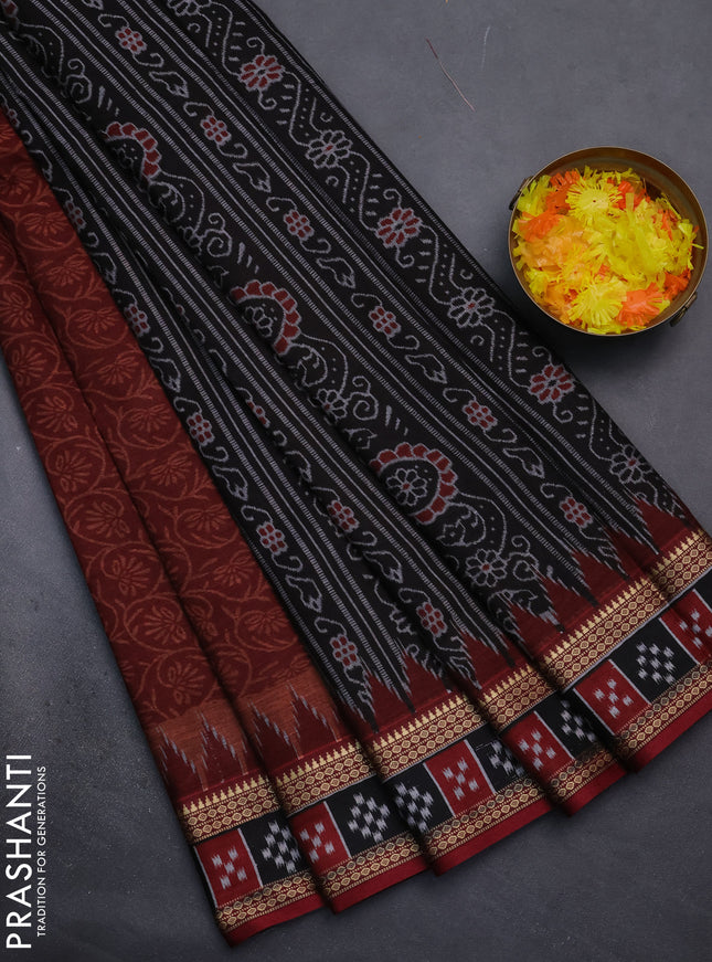 Muslin cotton saree maroon with allover prints and woven border