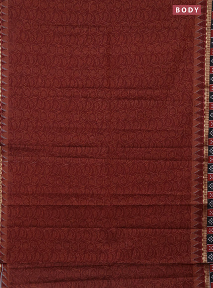 Muslin cotton saree maroon with allover prints and woven border