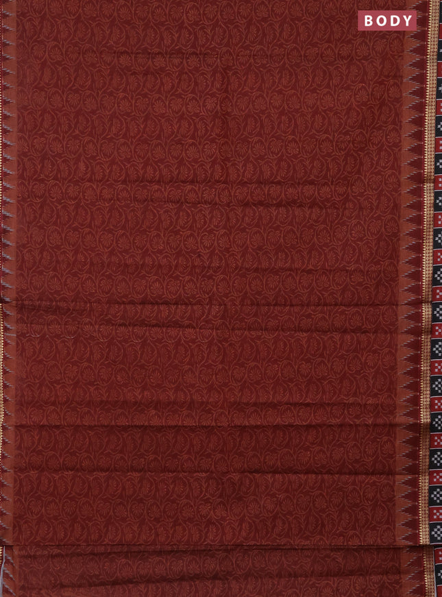 Muslin cotton saree maroon with allover prints and woven border